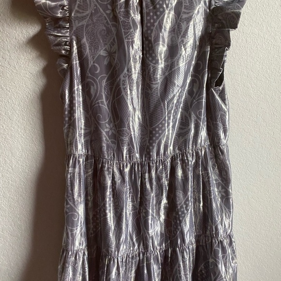 Marie Oliver Metallic Printed Tent Babydoll Tiered Ruffle Sleeves Retro Dress XS - Picture 11 of 15